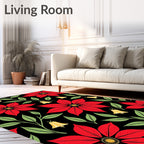 Classic Red Poinsettia Bell Floral Rug