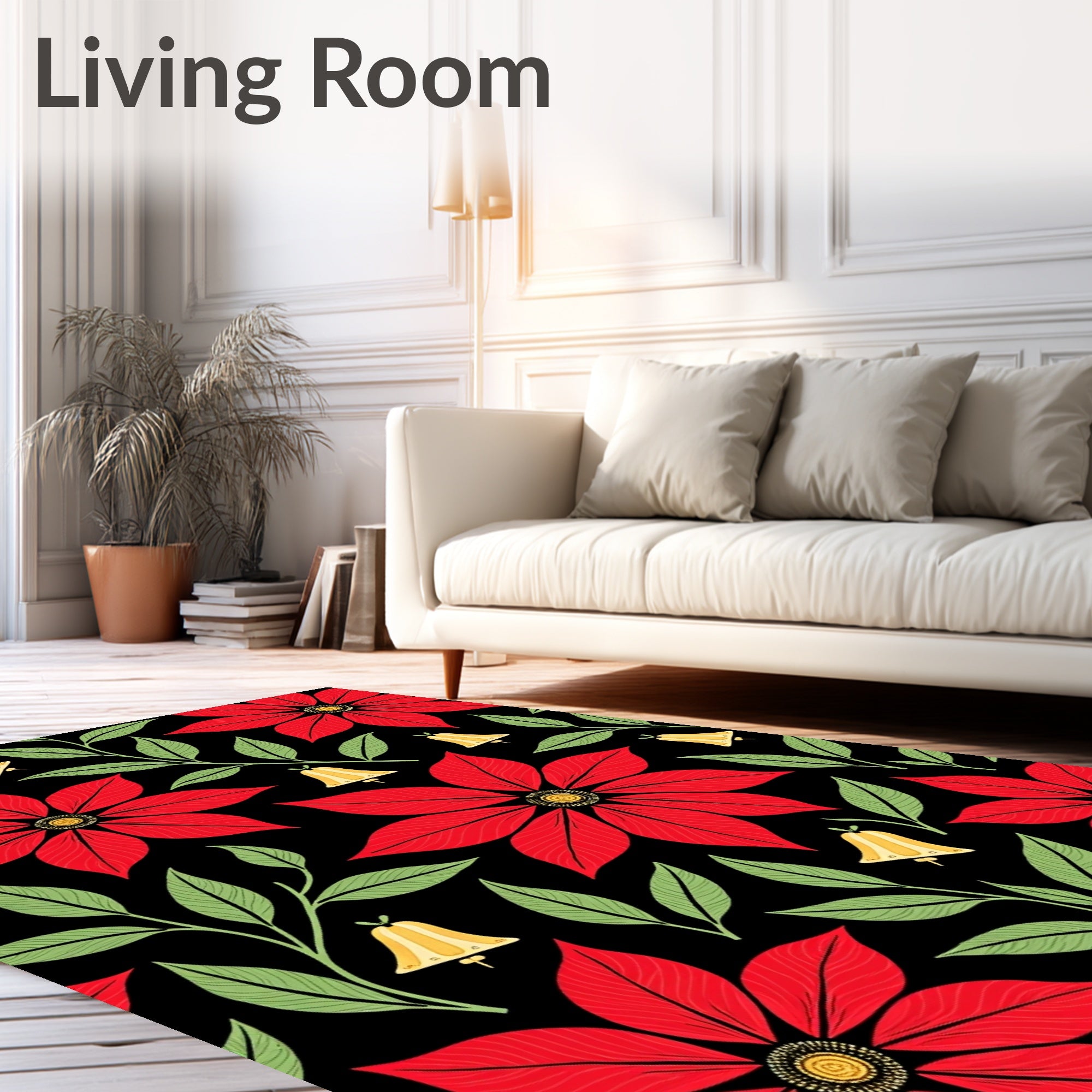 Classic Red Poinsettia Bell Floral Rug