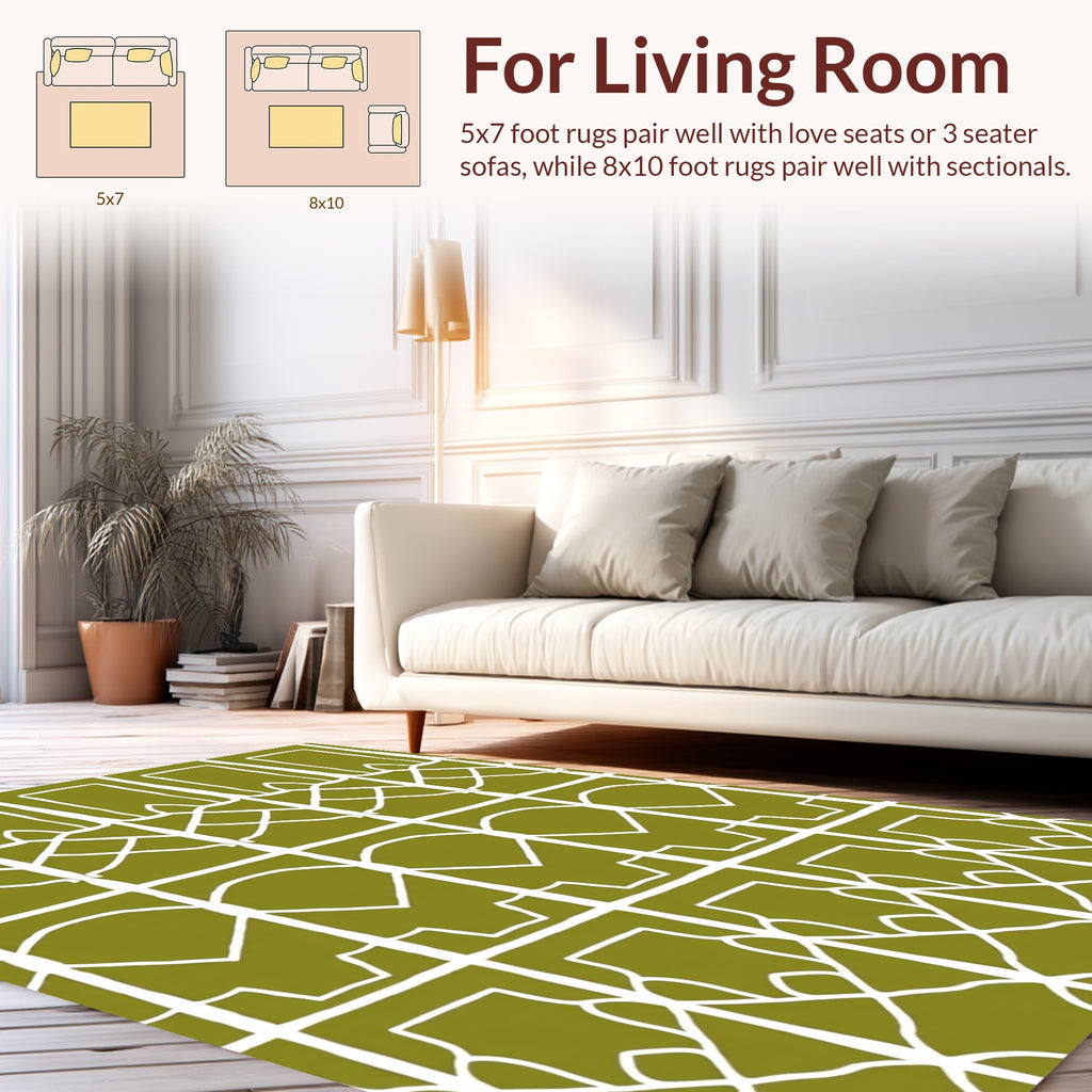 Geometric Olive White Lattice Pattern Rug