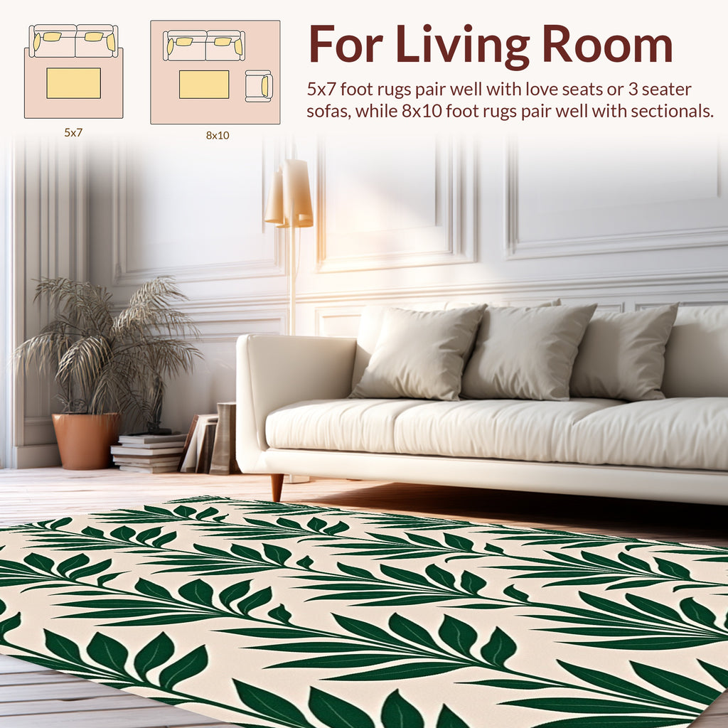 Vertical Leaf Pattern On Cream Rug