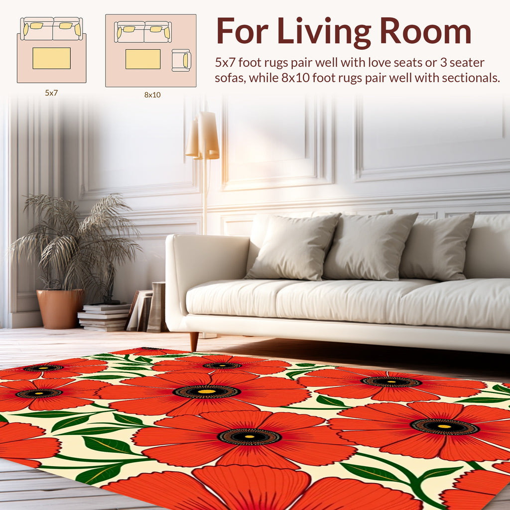 Bold Red Floral Pattern Design Rug