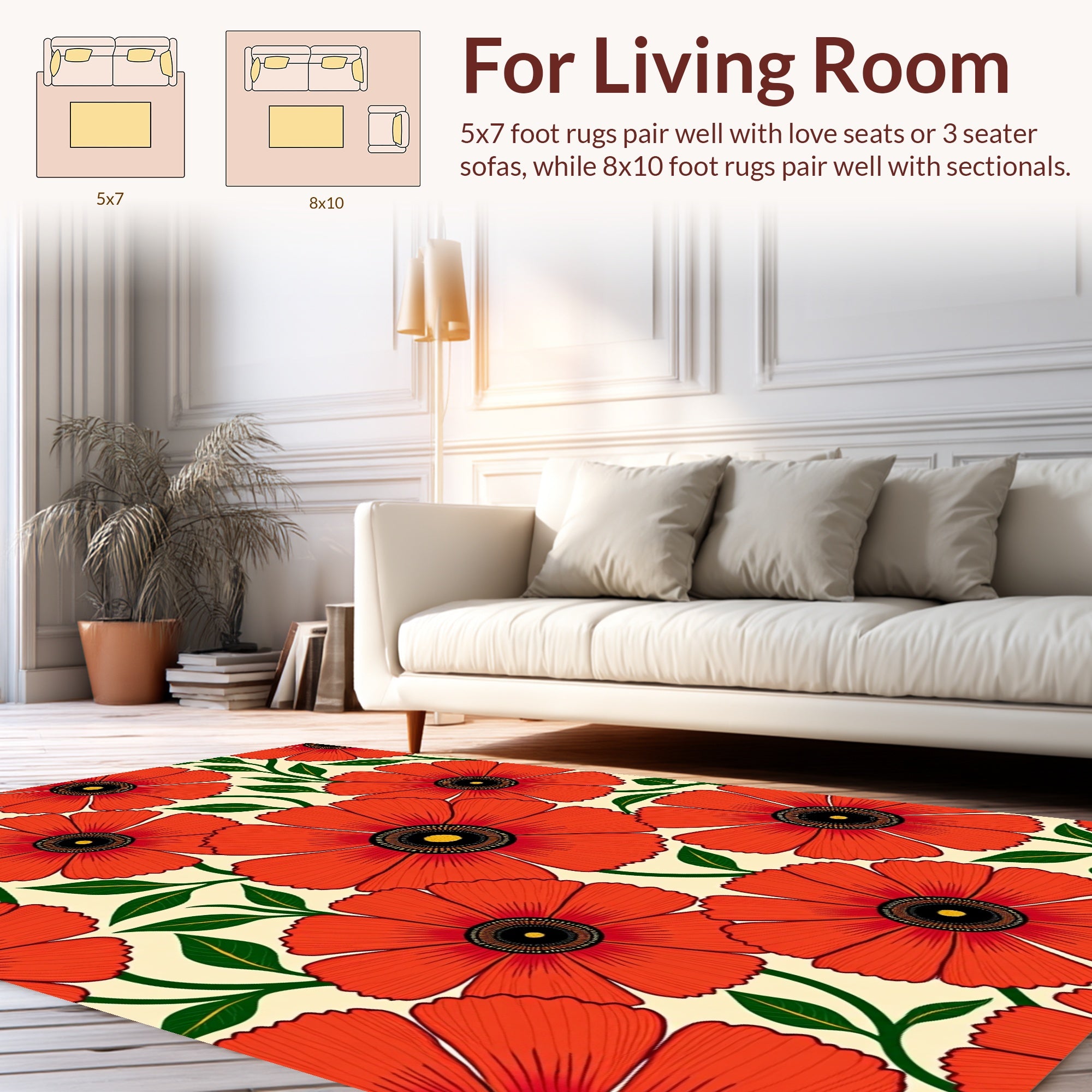 Bold Red Floral Pattern Design Rug