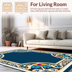 Ornate Floral Frame With Blue Accents Rug