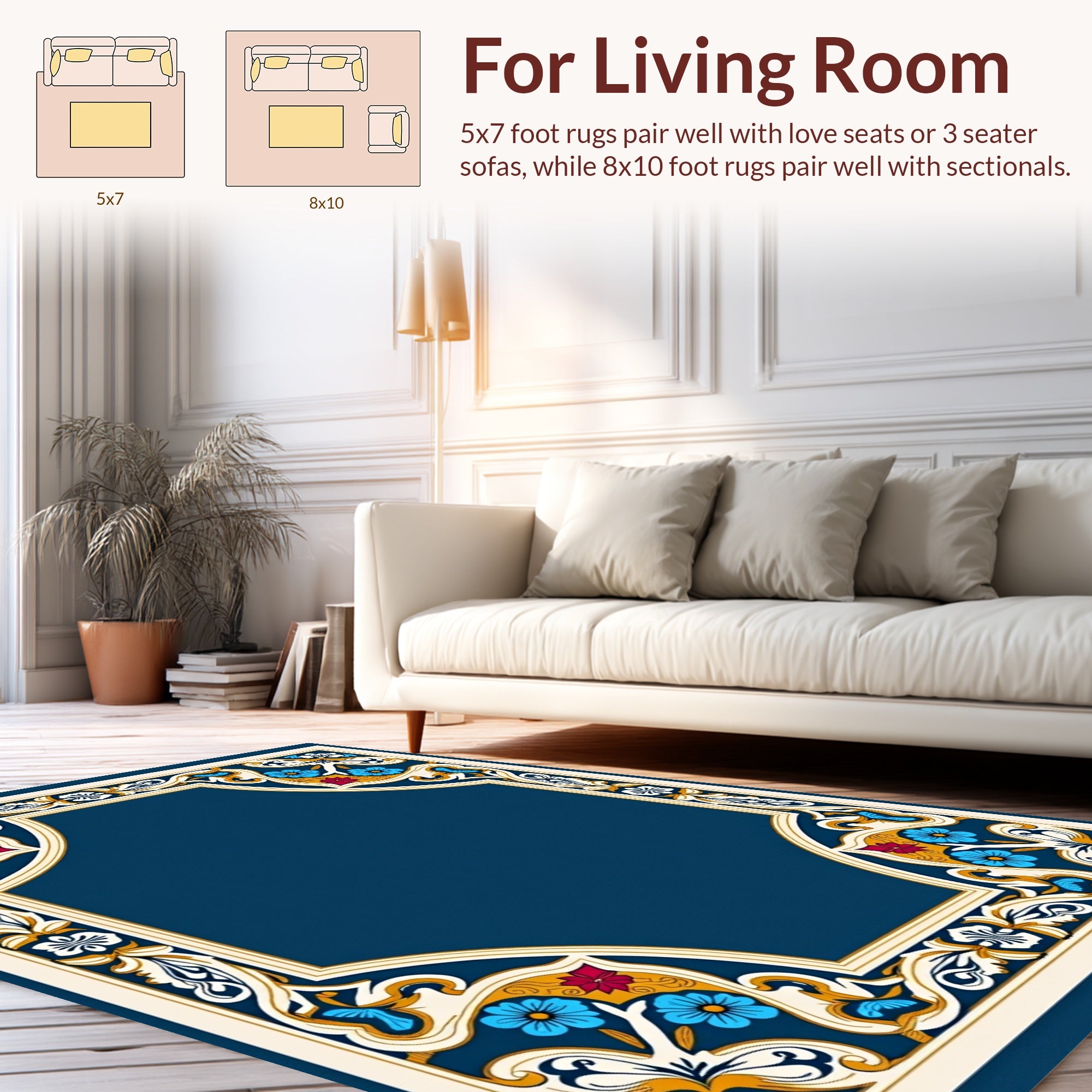 Ornate Floral Frame With Blue Accents Rug