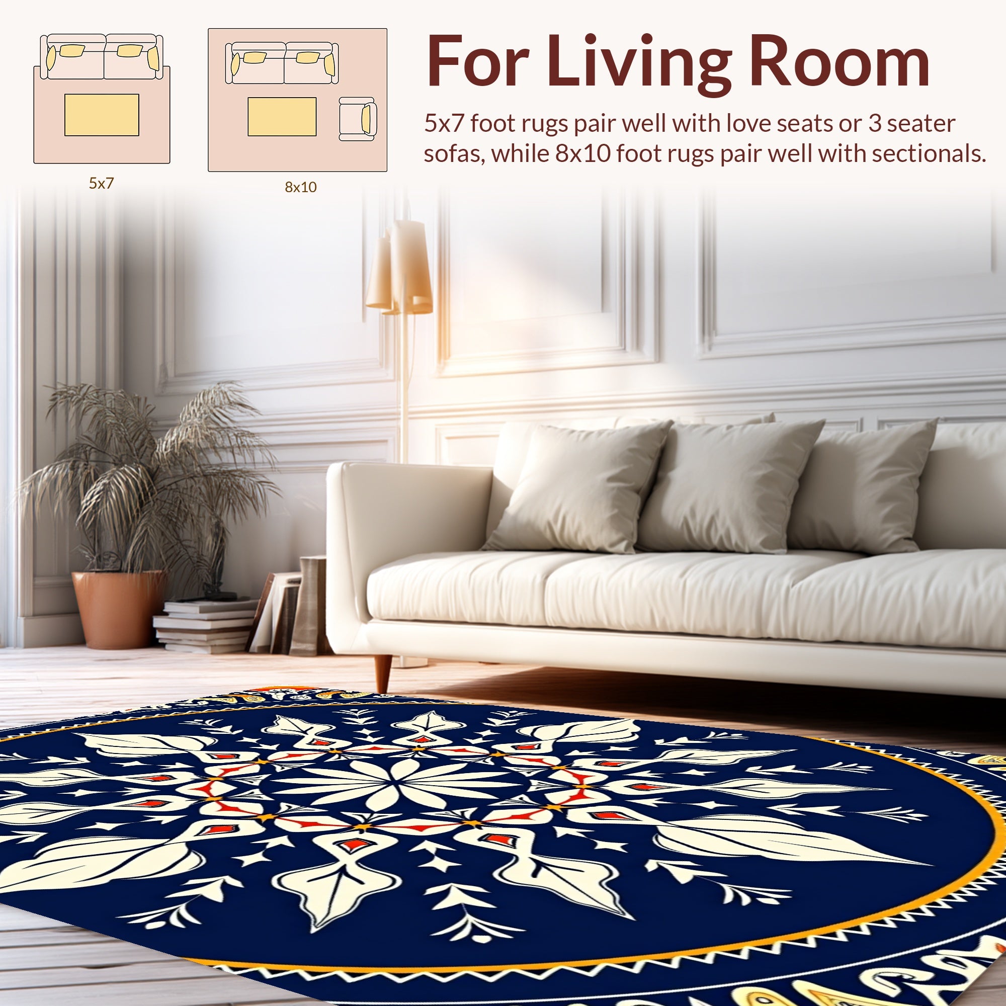 Intricate Floral Medallion Blue Pattern Rug