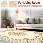 Cream Gold Ornate Floral Scroll Design Rug