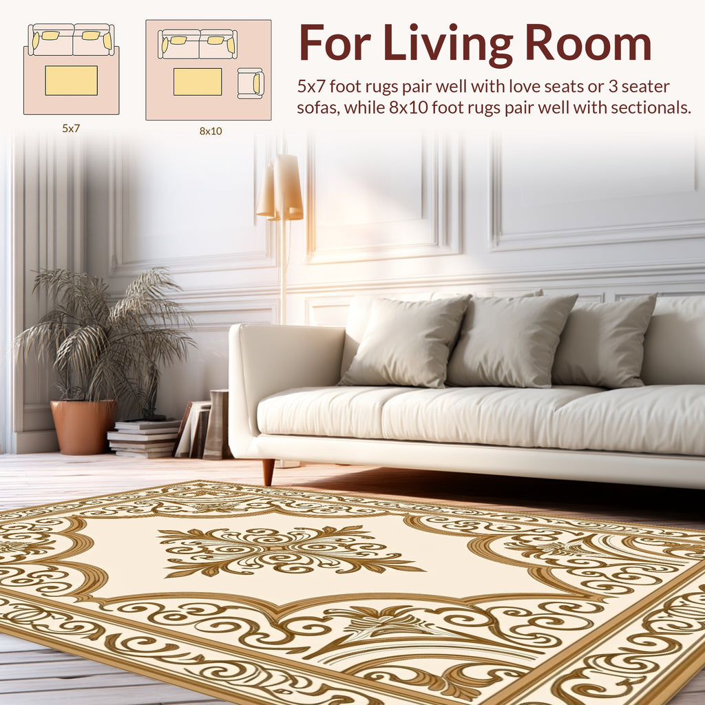 Elegant Golden Scrollwork Medallion Design Rug