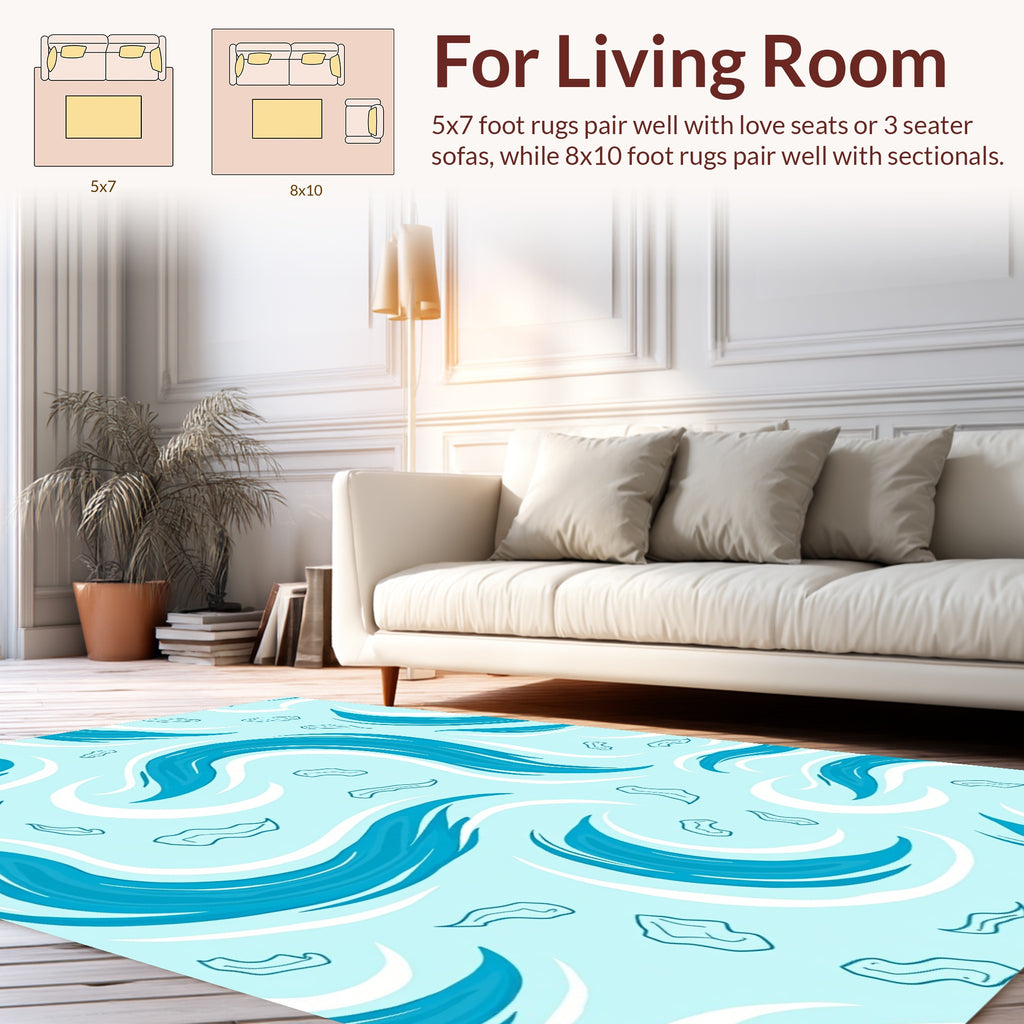 Abstract Flowing Blue Waves Design Rug