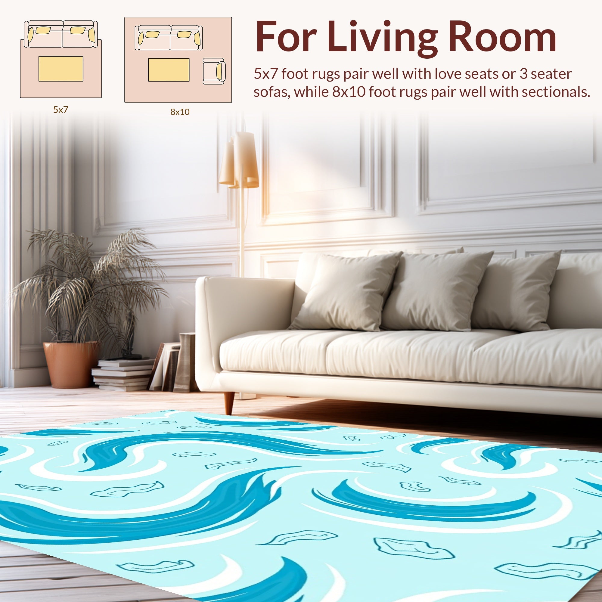 Abstract Flowing Blue Waves Design Rug