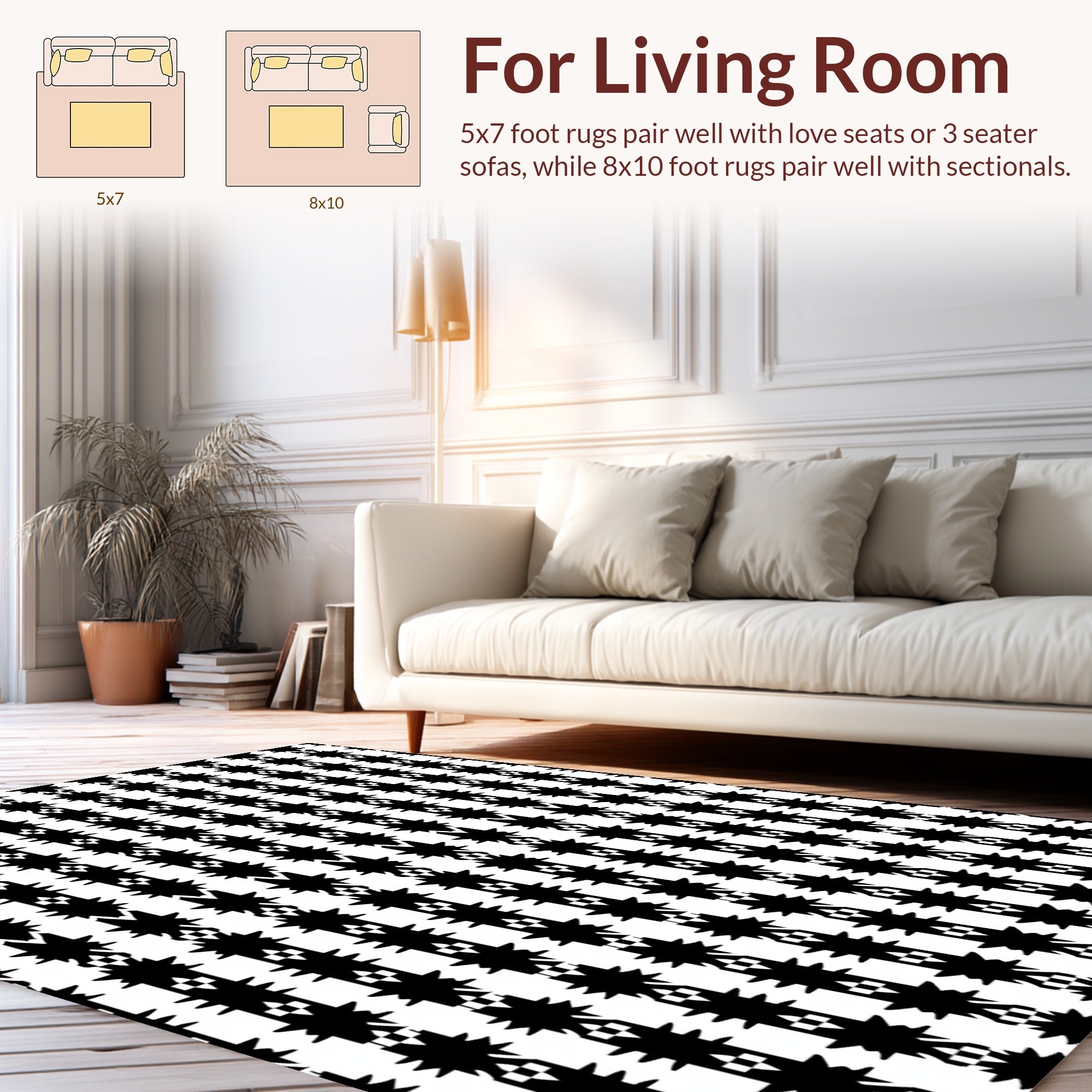 Bold Black White Geometric Stripe Rug