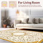 Golden Ornate Swirl Floral Design Rug
