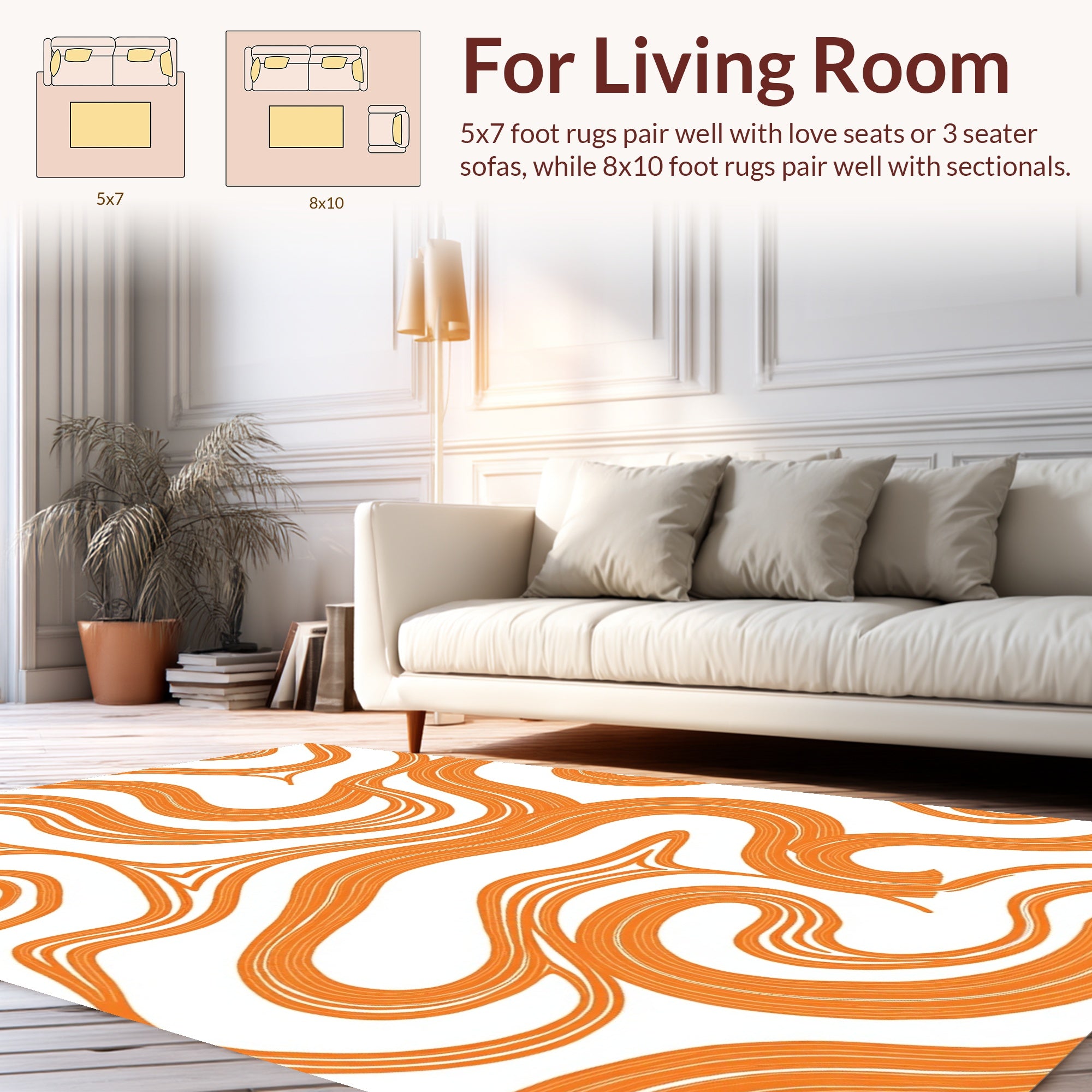 Orange Wavy Abstract Lines Rug