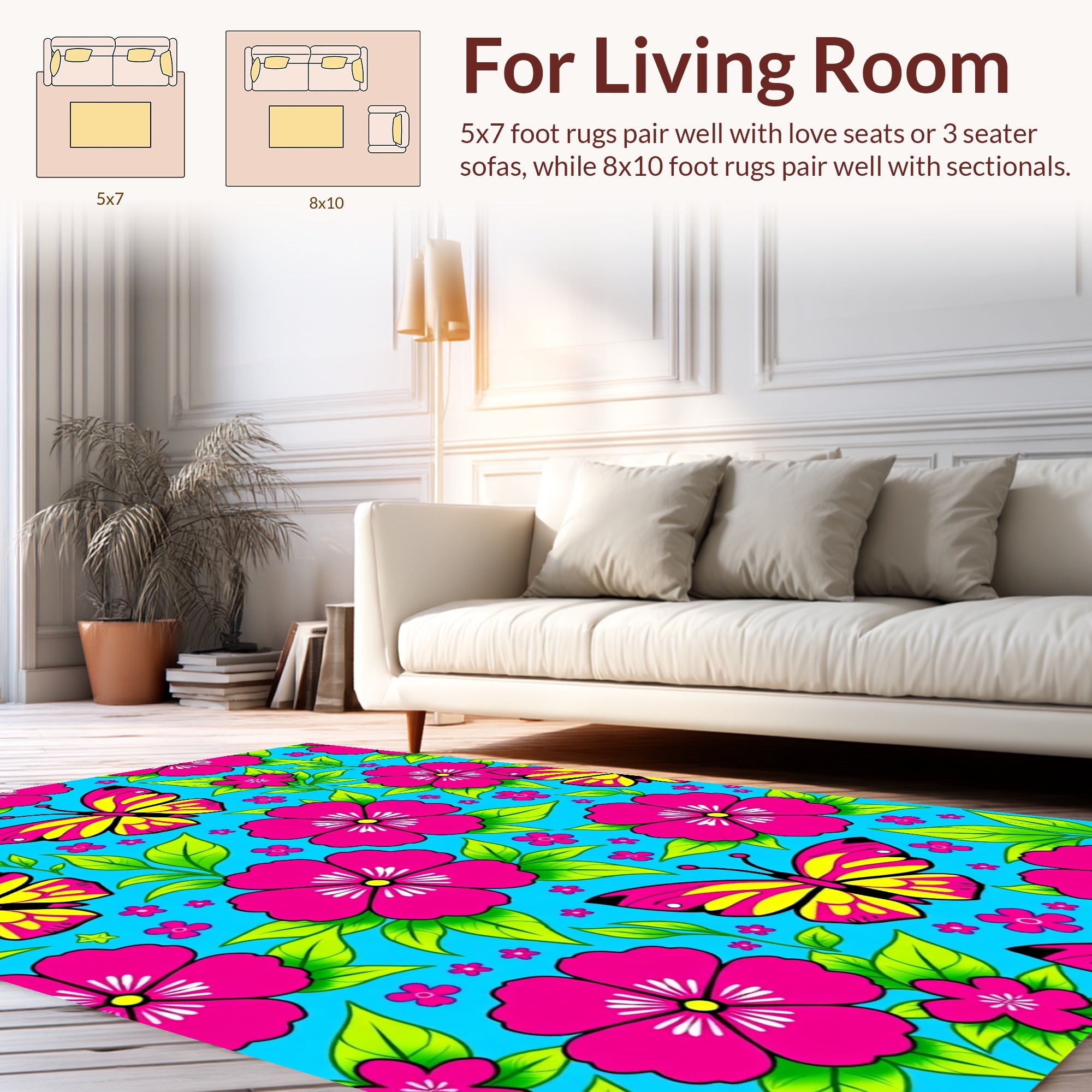Vibrant Butterflies And Floral Pattern Rug