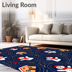 Whimsical Snowman Houses Navy Rug