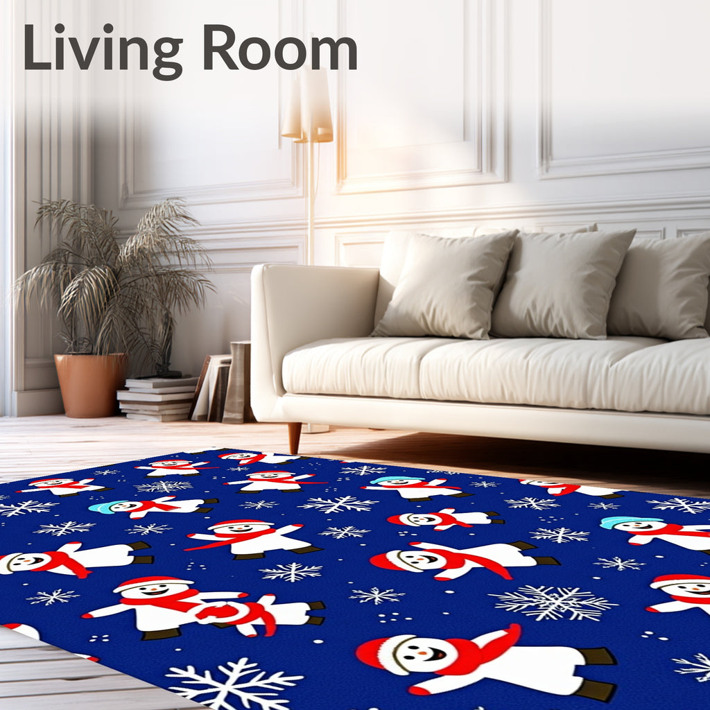 Playful Snowman Red Scarf Snowflakes Rug