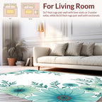 Teal Floral Border With Greenery Rug