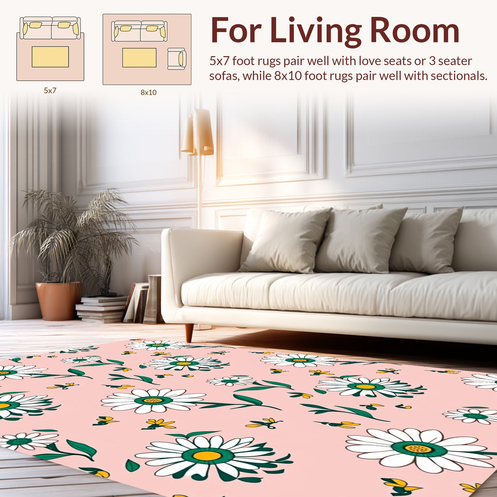 Daisies and Bees Pattern Design Rug