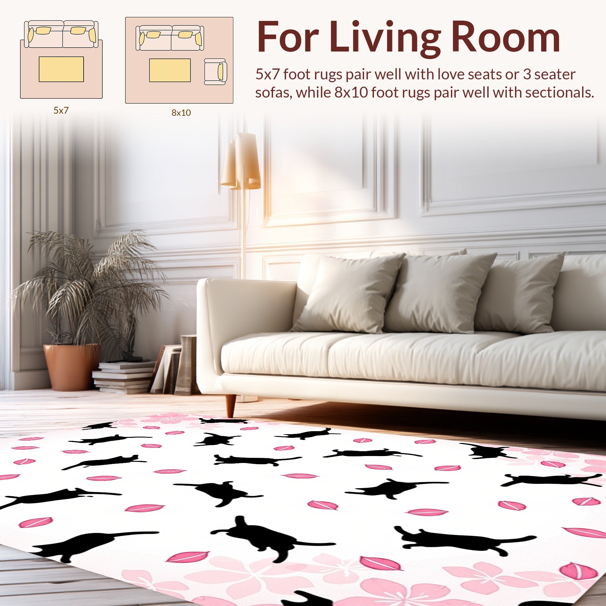 Playful Black Cats Sakura Pattern Rug