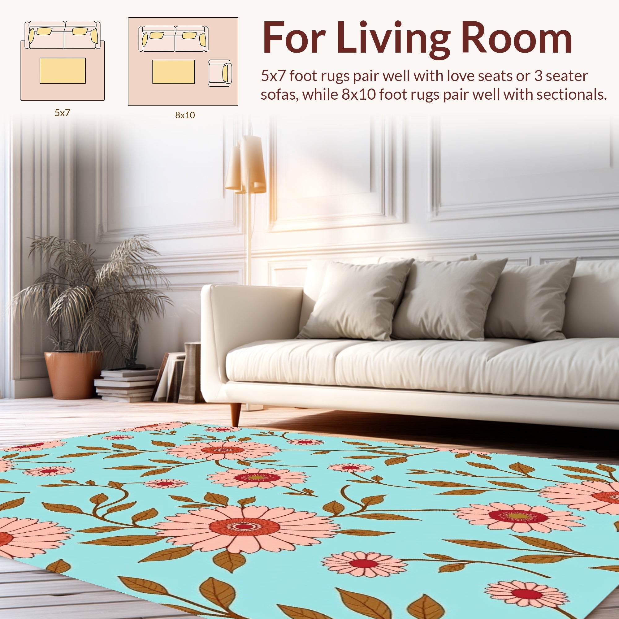 Pink Floral Vine Pattern on Aqua Rug