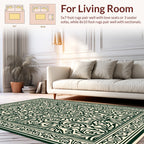 Dark Green Scrolling Floral Vine Pattern Rug