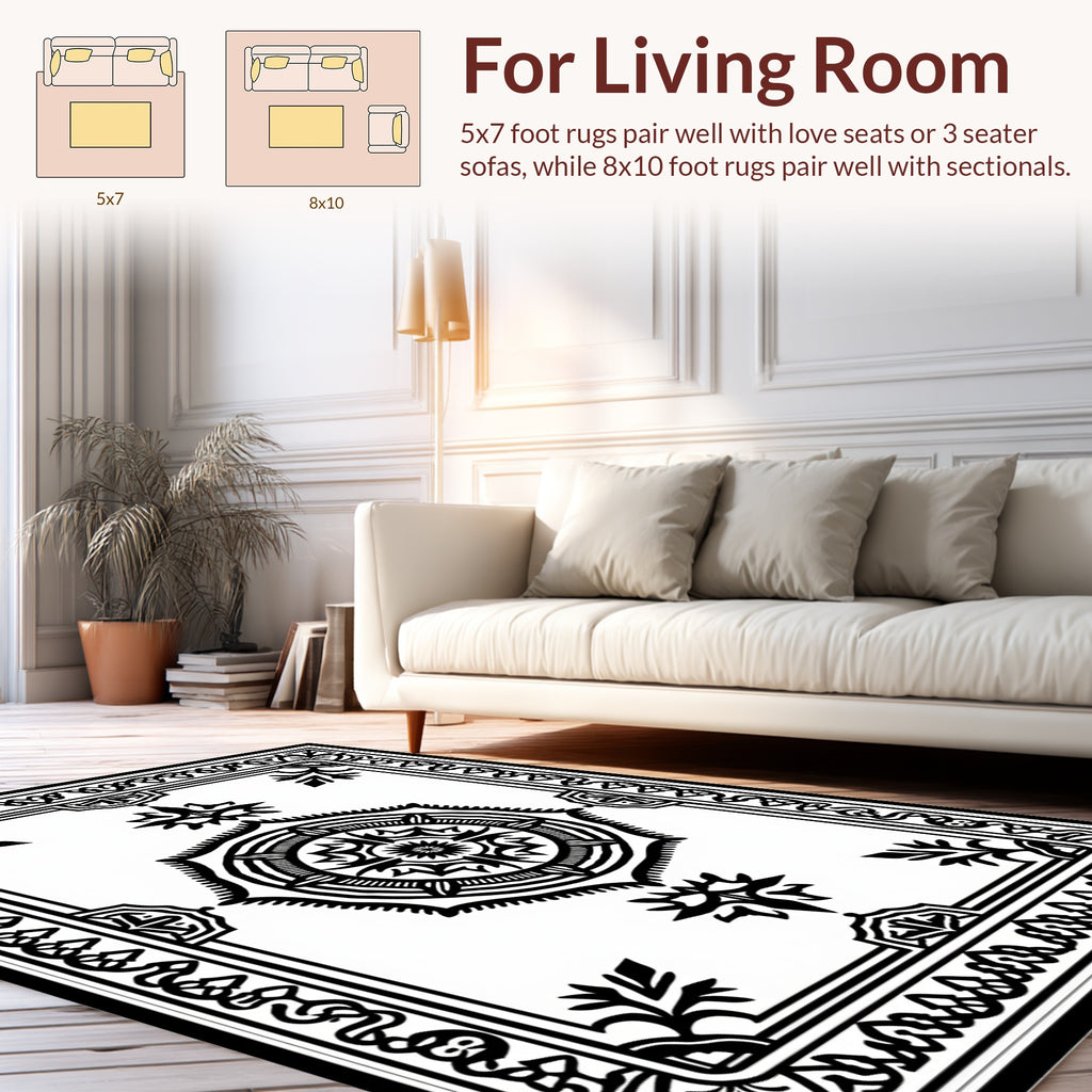 Intricate Circular Floral Border Design Rug