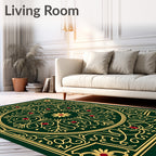 Emerald Green Gold Floral Medallion Rug