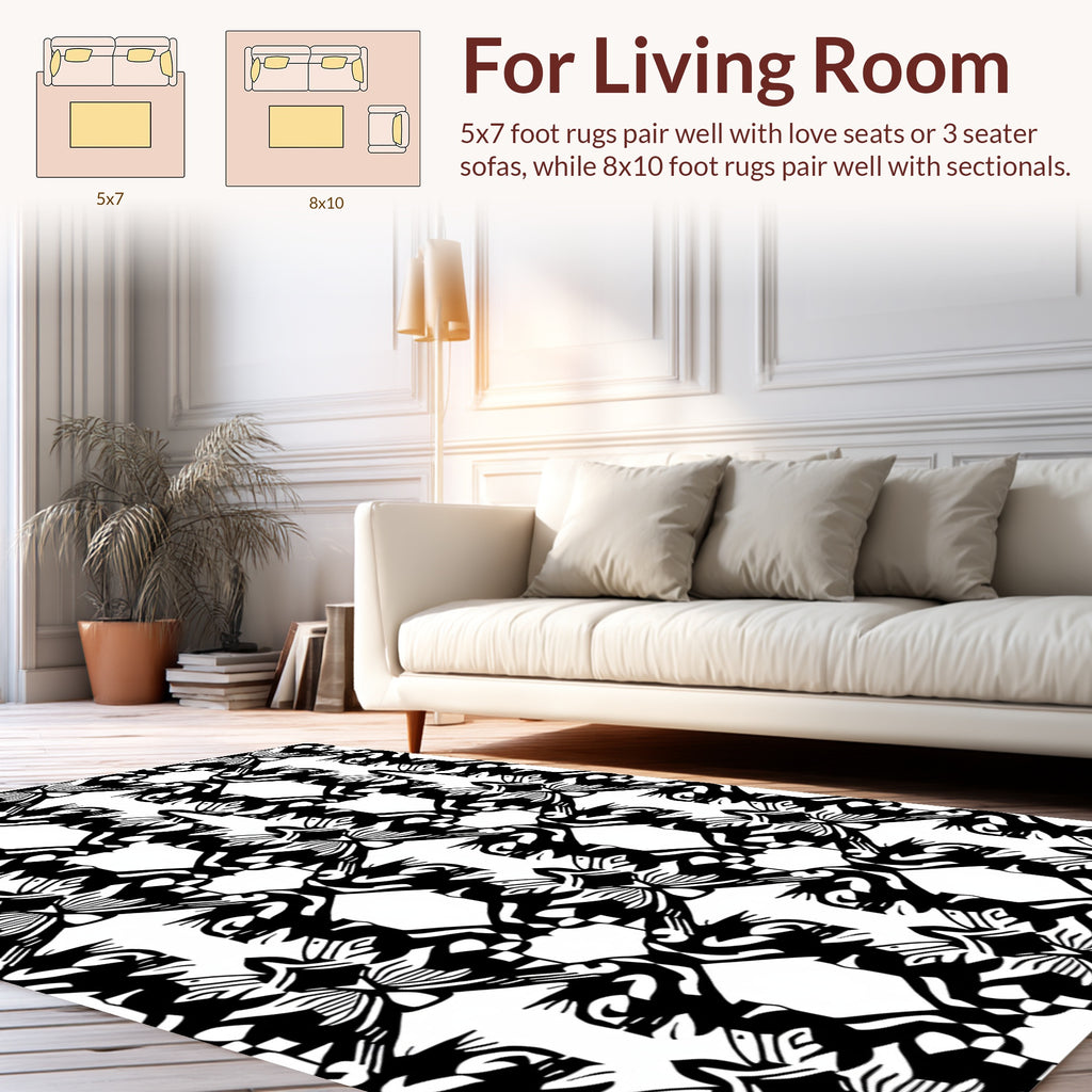 Bold Black Infinite Organic Pattern Rug