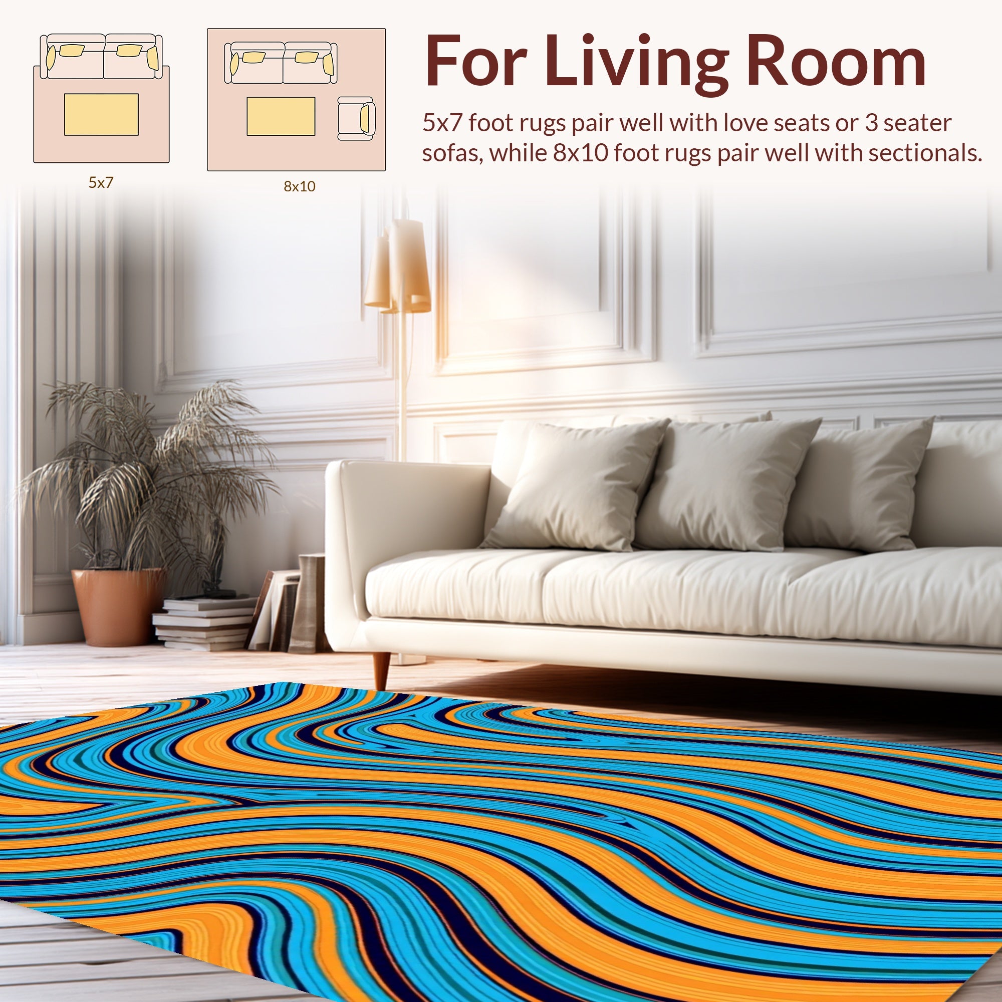 Vibrant Orange Blue Swirl Pattern Rug