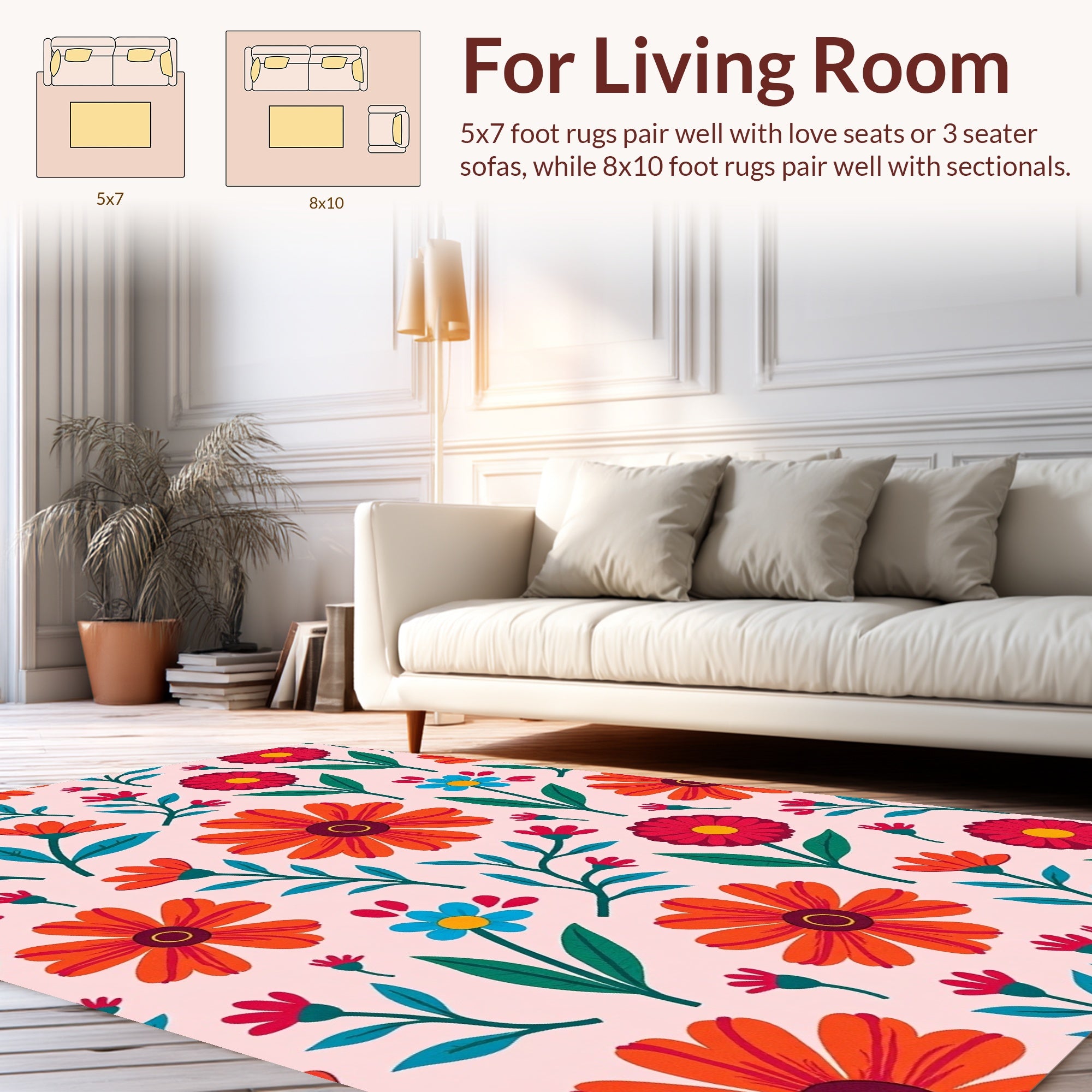 Bright Red Orange Floral Pattern Rug