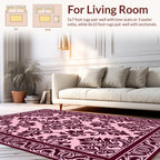 Dark Burgundy Floral Damask Pattern Rug