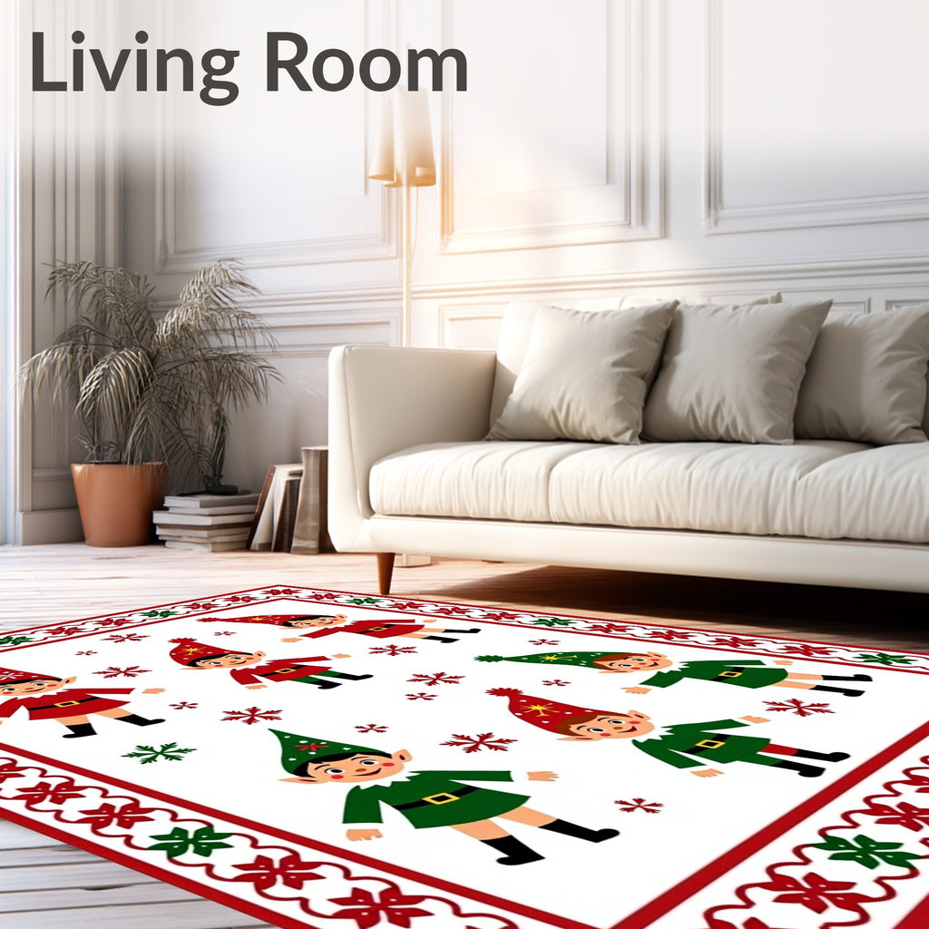 Festive Elves And Snowflakes Border Rug