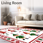 Festive Elves And Snowflakes Border Rug