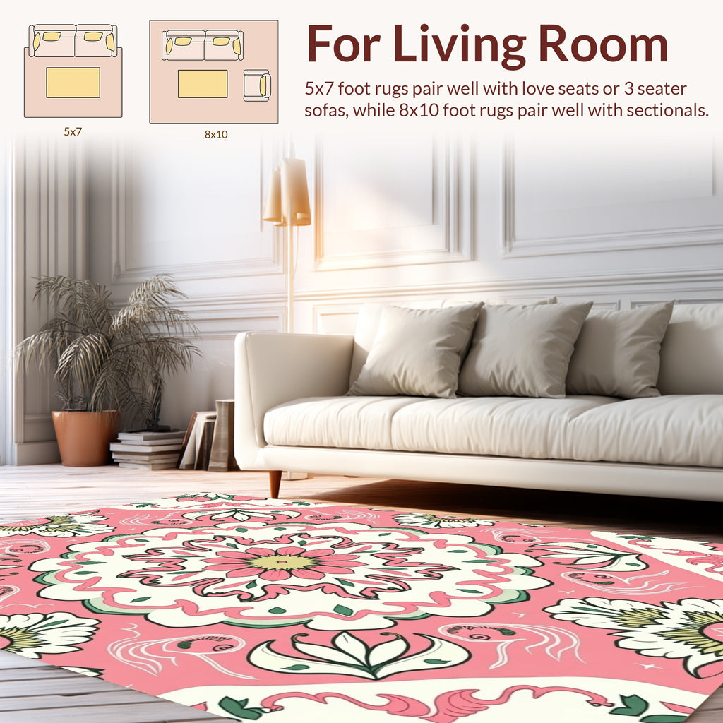 Pink Floral Mandala Pattern Rug