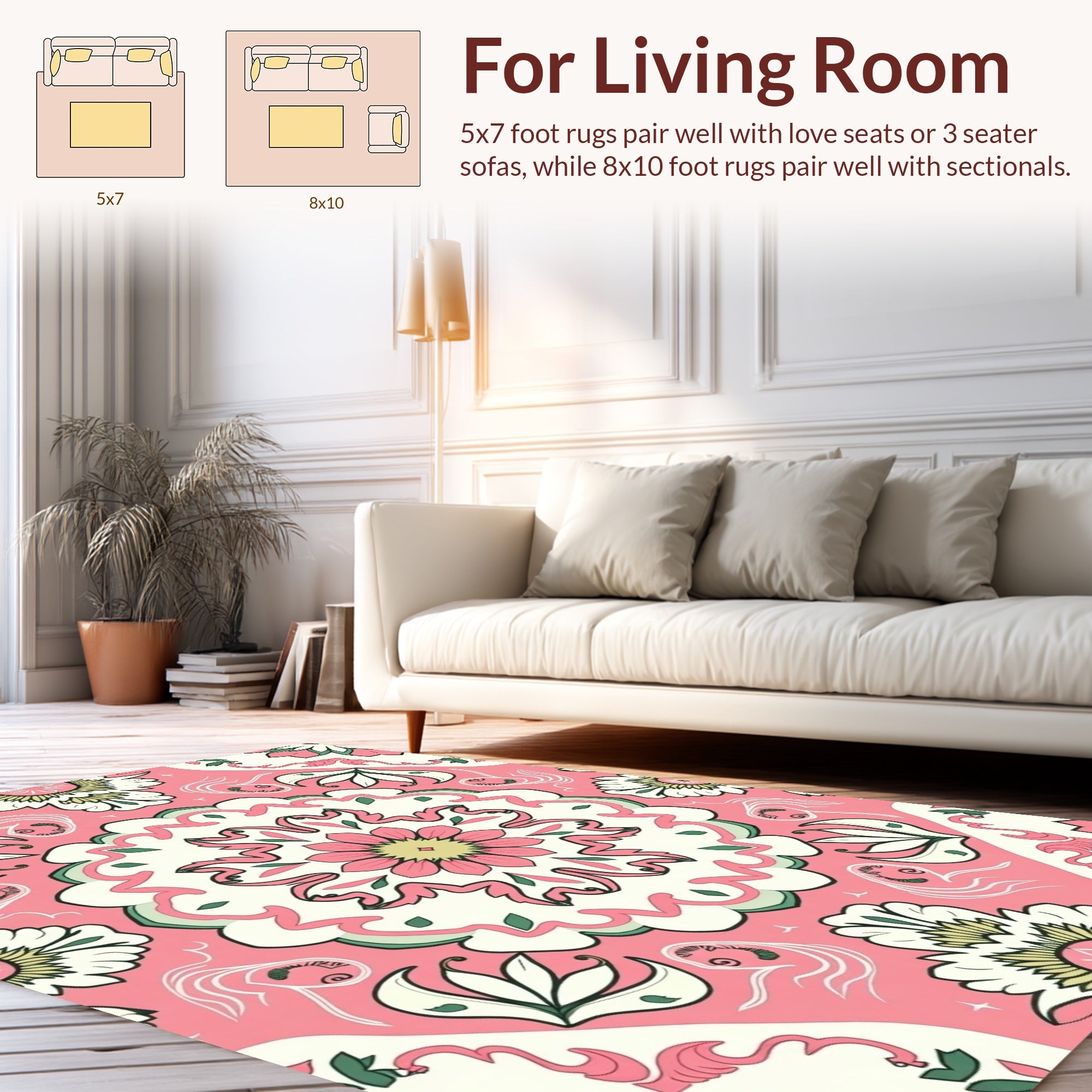 Pink Floral Mandala Pattern Rug