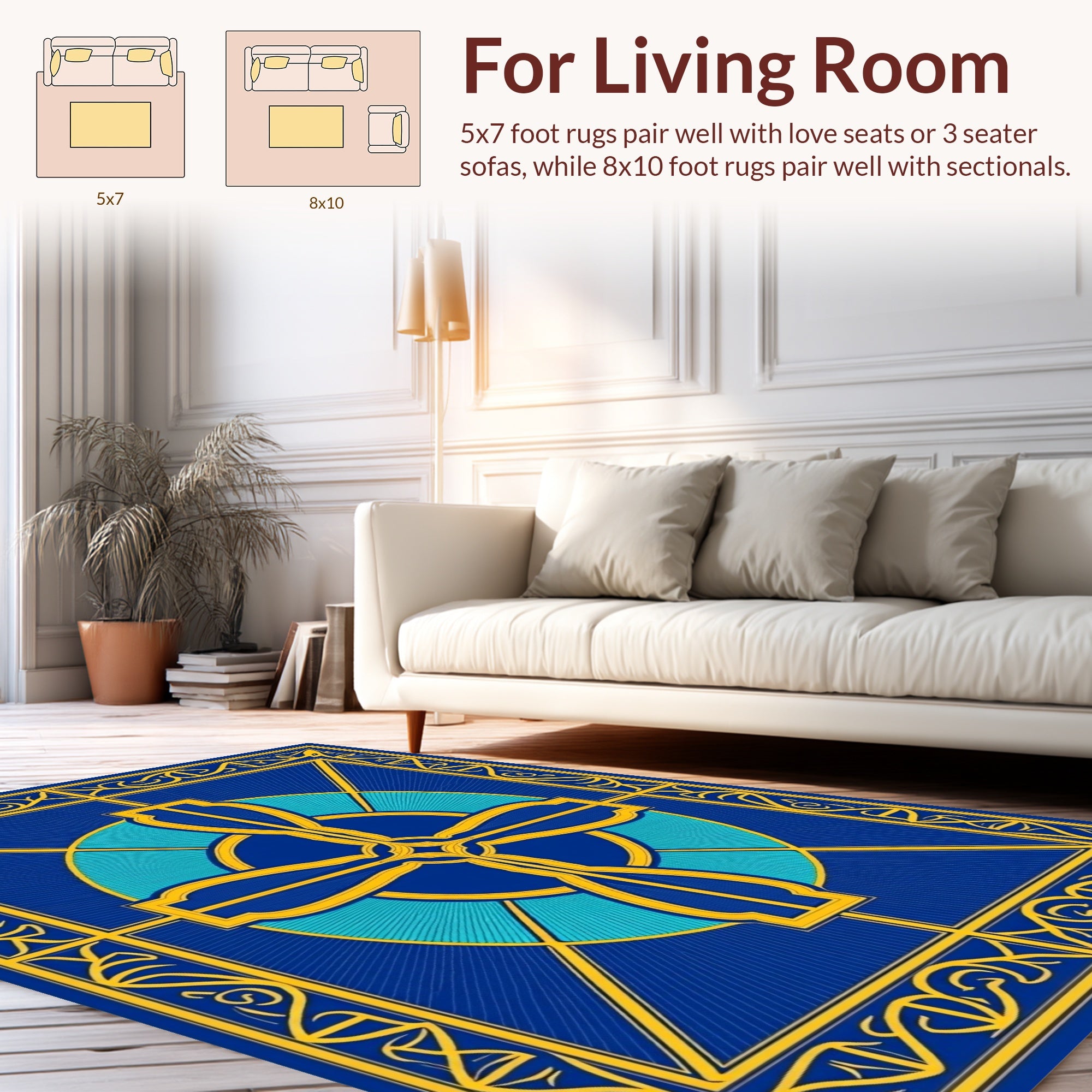 Bold Golden Geometric Cross Design Rug