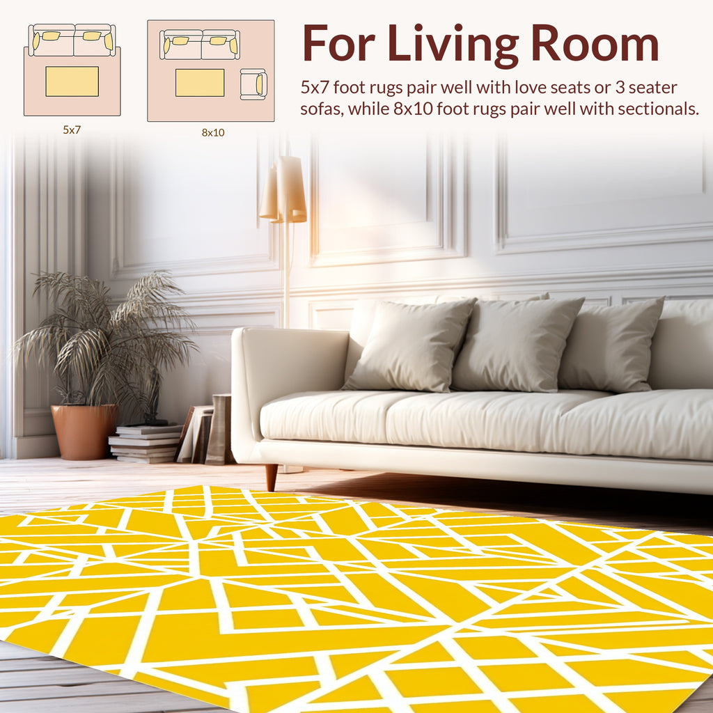 Yellow White Geometric Art Deco Pattern Rug