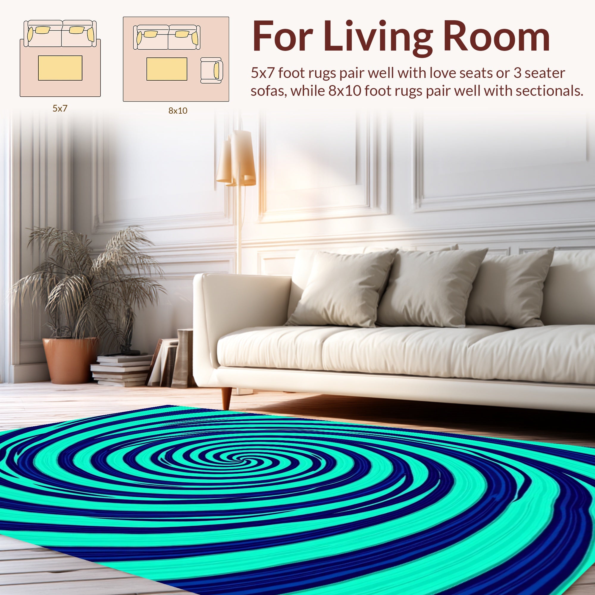 Cool Aqua Deep Blue Swirl Rug