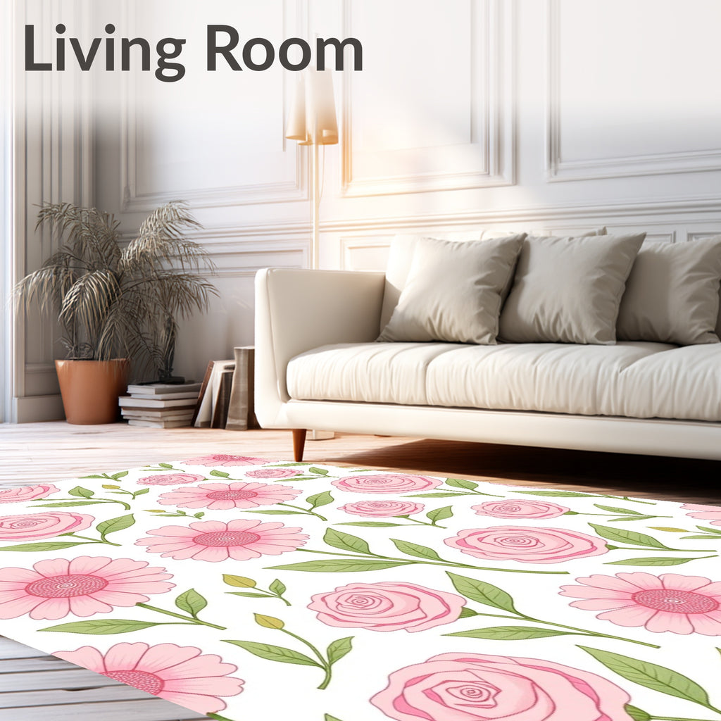 Soft Pink Rose and Daisy Blossom Rug