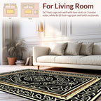 Elegant Black Gold Floral Scroll Rug