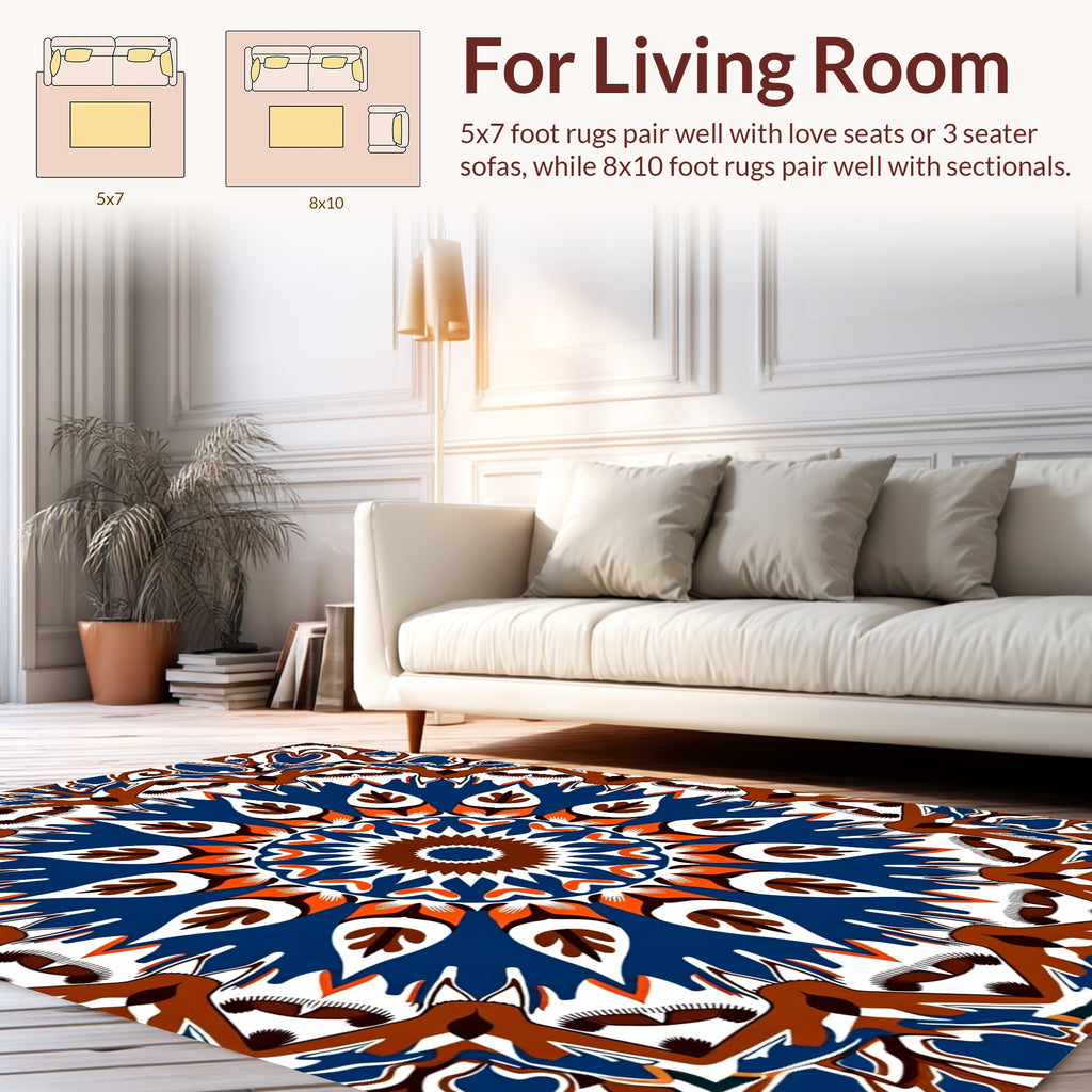 Bold Blue Brown Mandala Pattern Rug