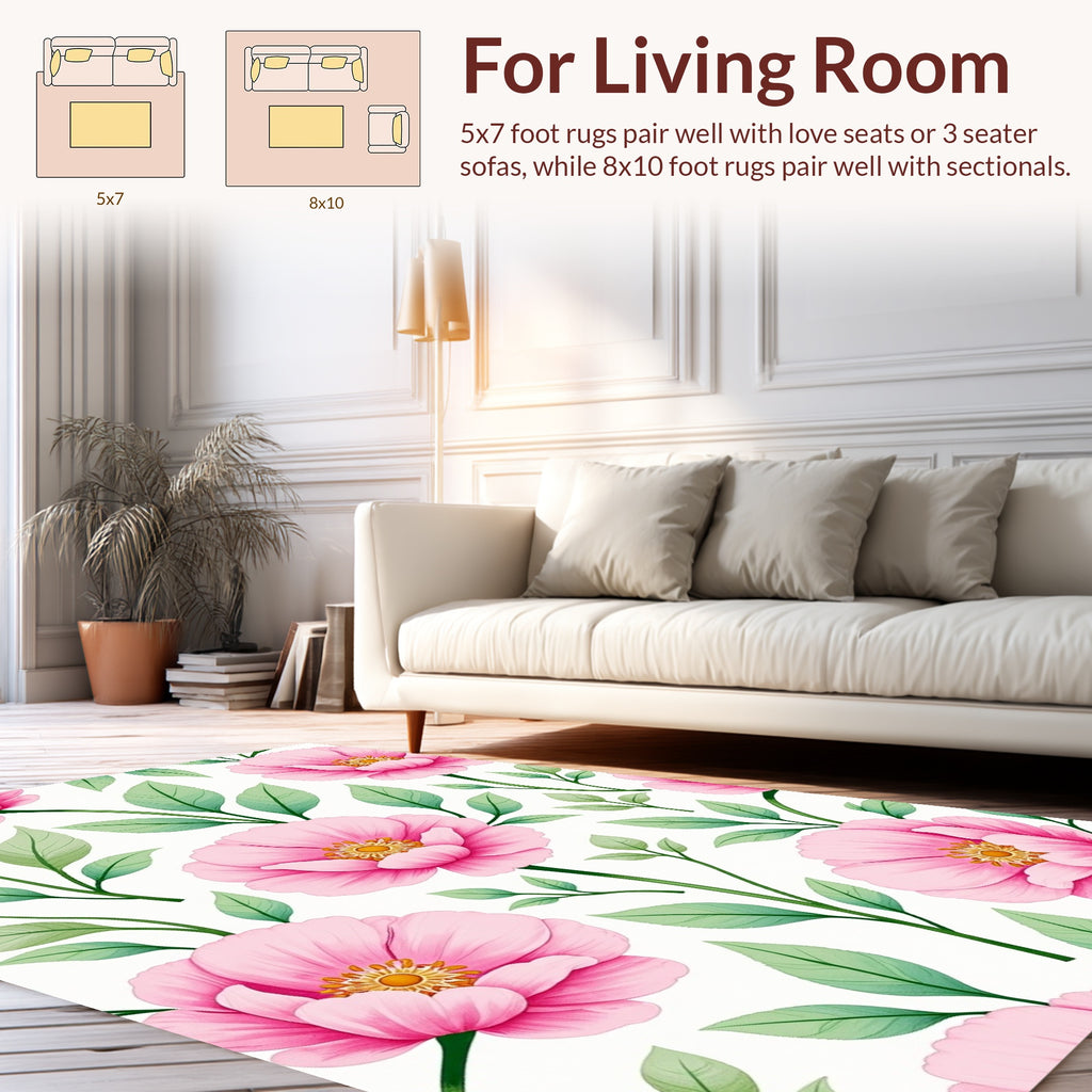 Pink Floral Watercolor Pattern Rug