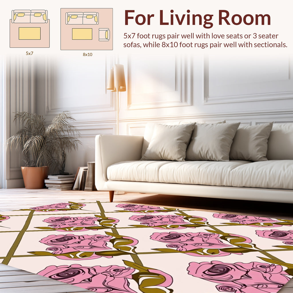 Pink Floral Lattice Art Deco Rug