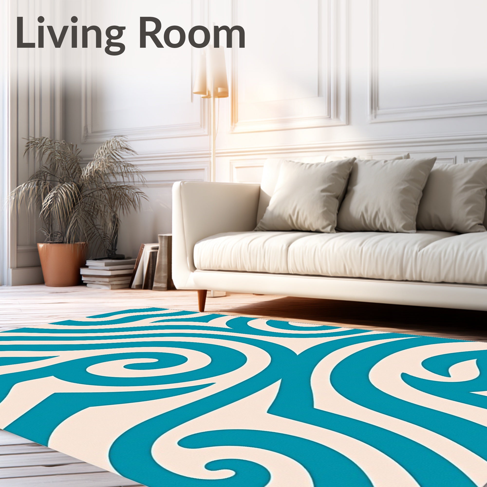Teal and Cream Swirl Abstract Rug