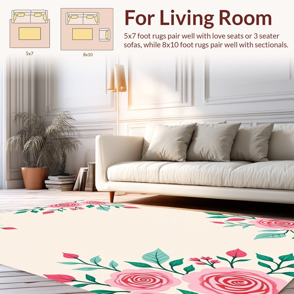 Pink Rose Botanical Corner Design Rug
