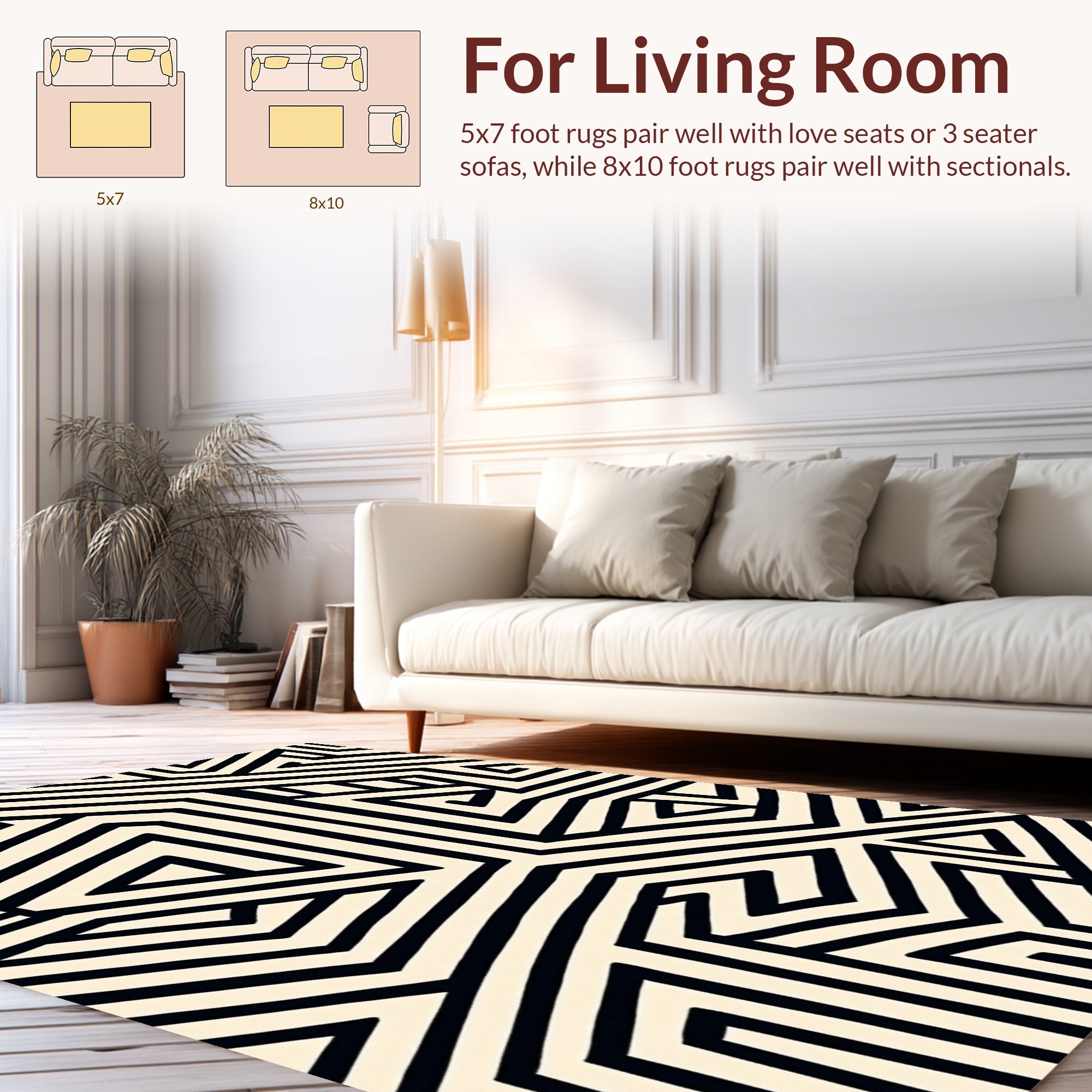 Abstract Geometric Black Stripe Pattern Rug