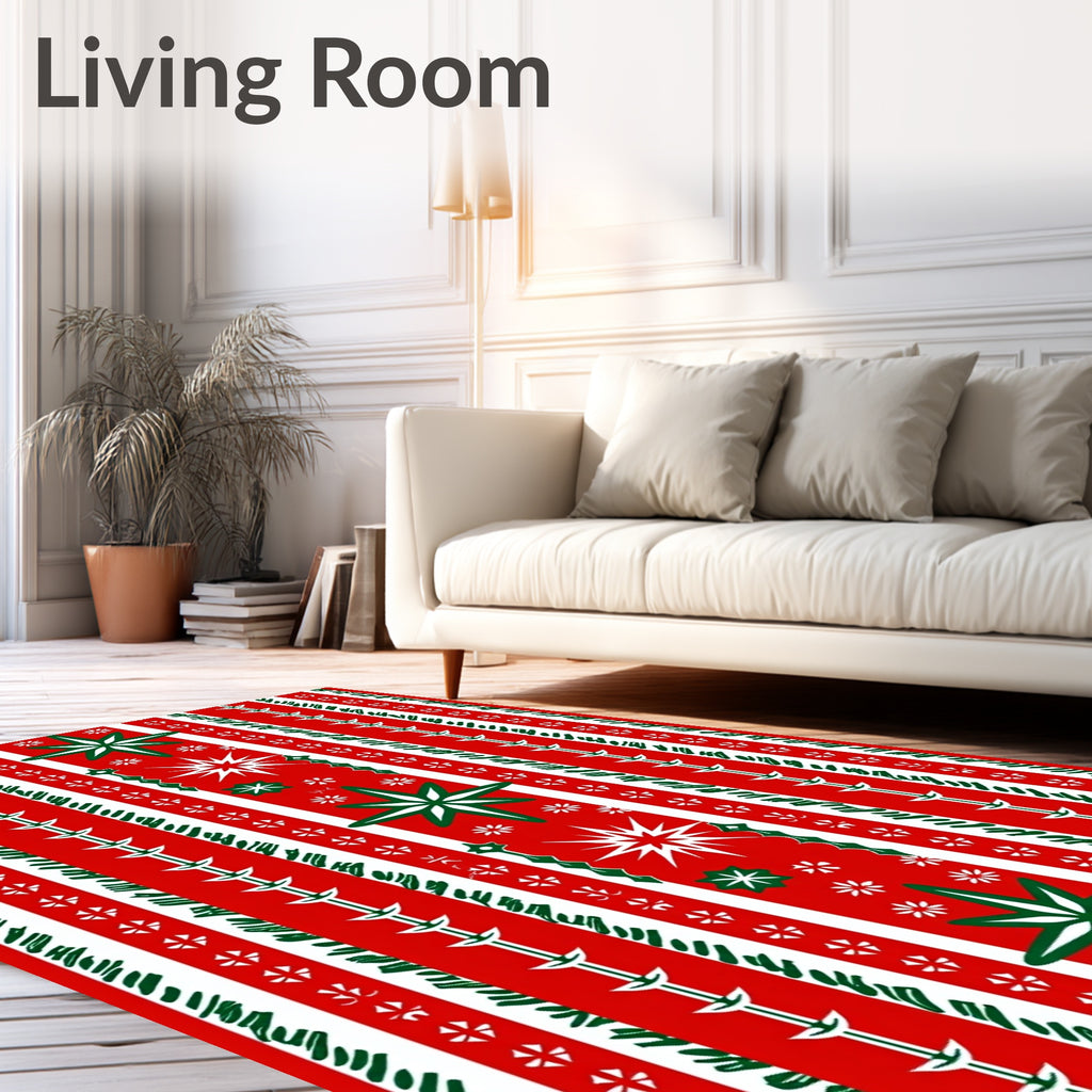 Red White Green Starburst Striped Rug