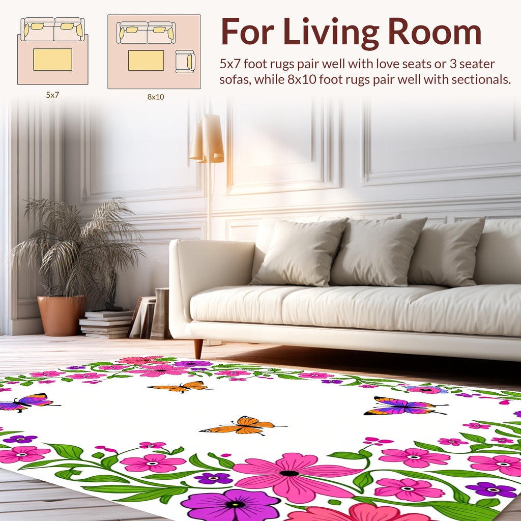 Whimsical Floral Butterfly Pattern Design Rug