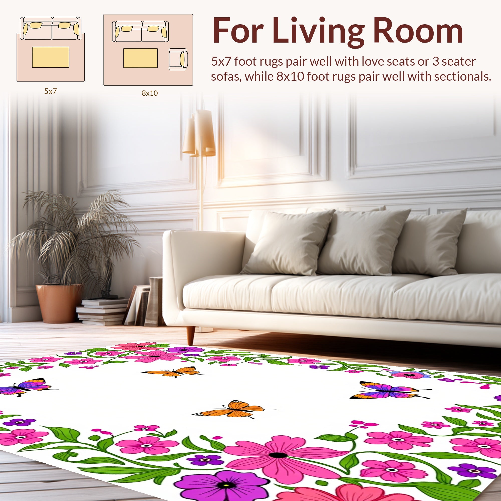 Whimsical Floral Butterfly Pattern Design Rug