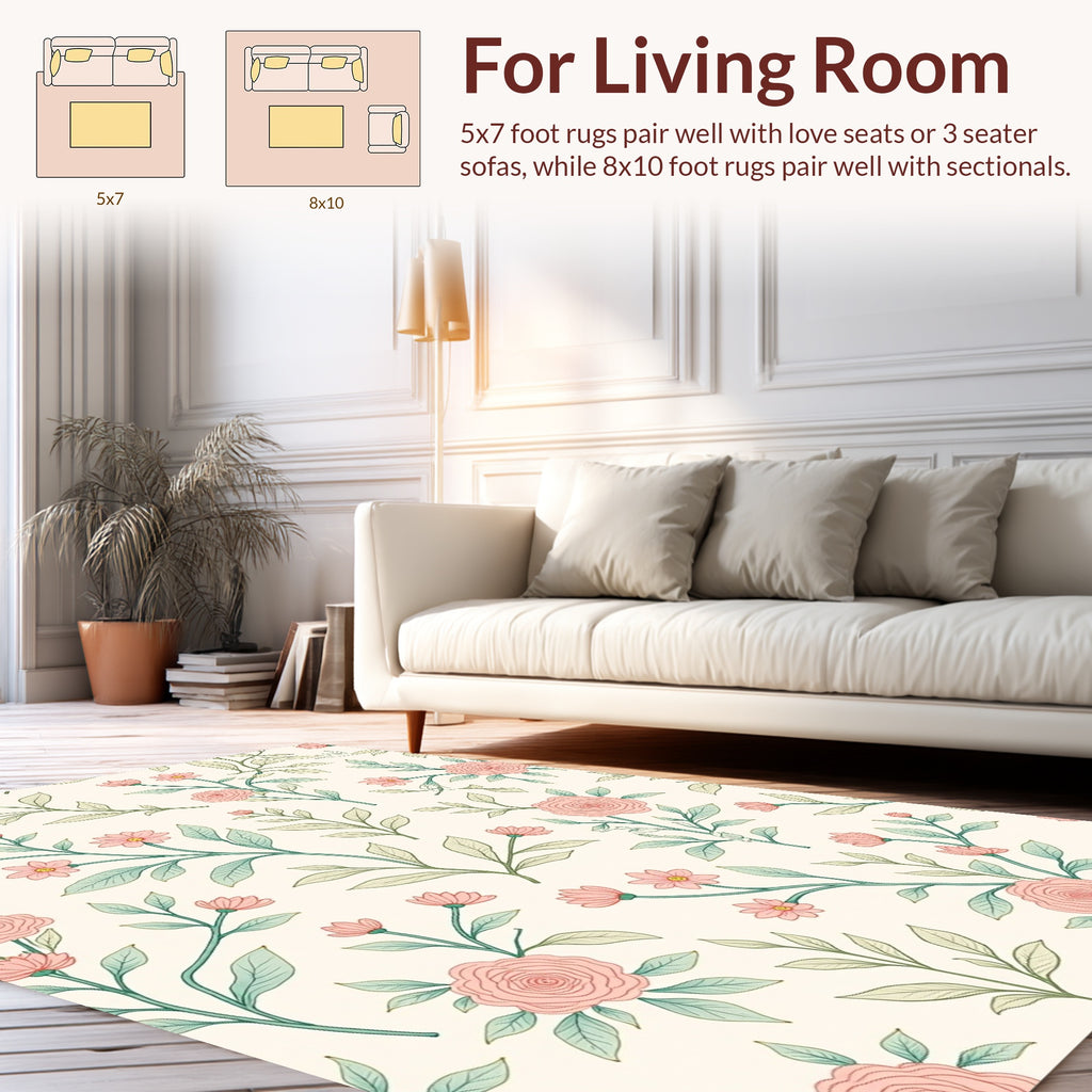 Blushing Rose Leaf Garden Pattern Rug