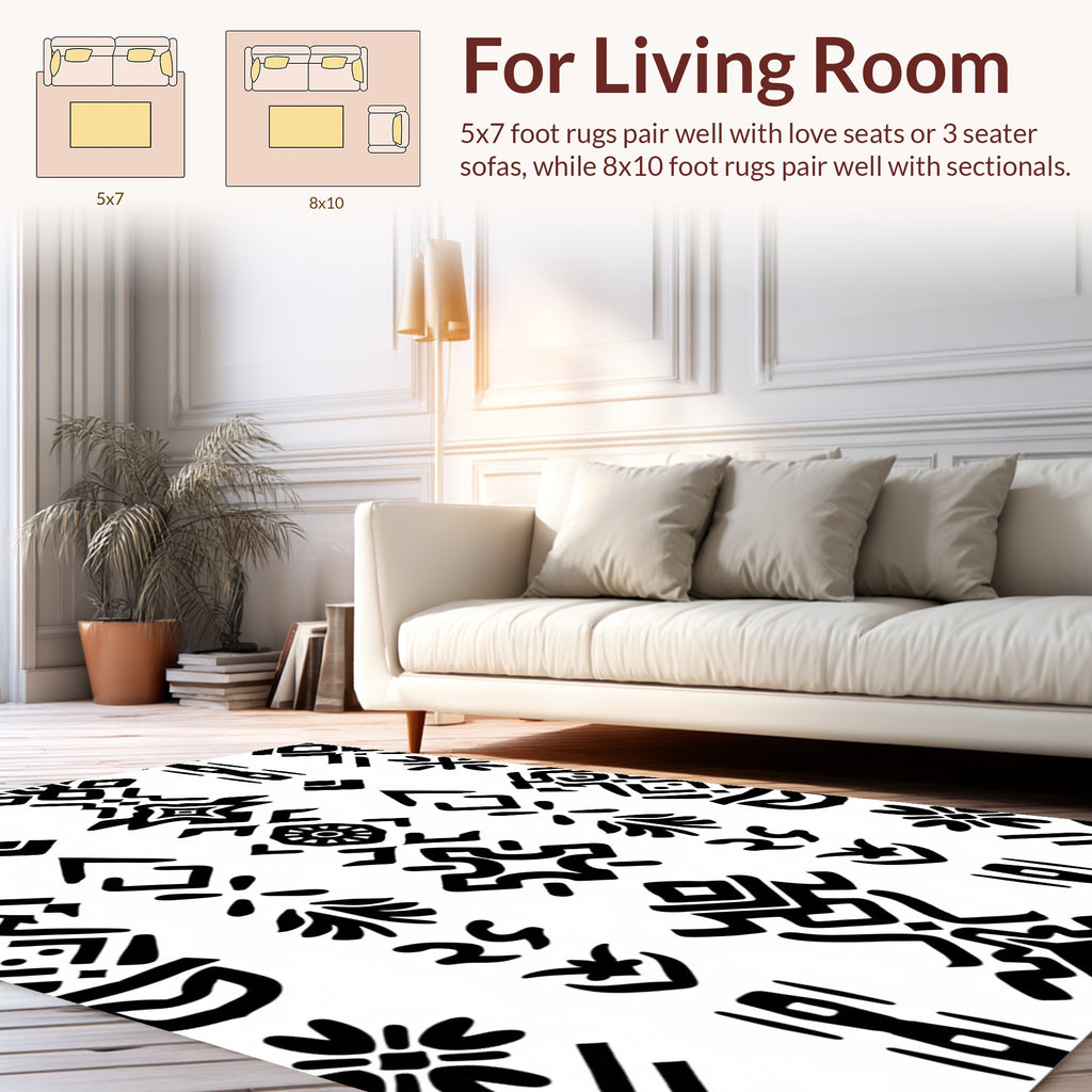 Black Geometric Tribal Pattern Rug
